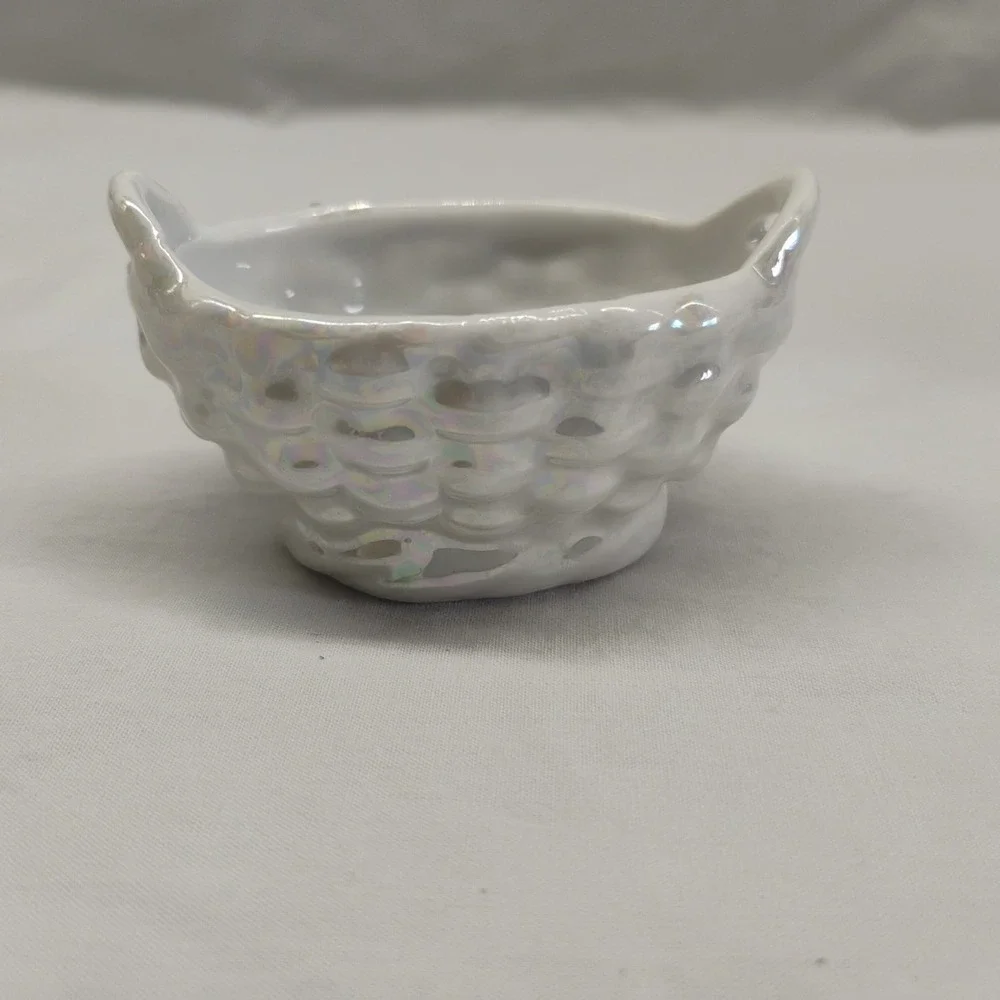 Elfinware Germany Vintage 3pc Salt Dip Cellar 1‎ Flawed Porcelain Basket Flowers